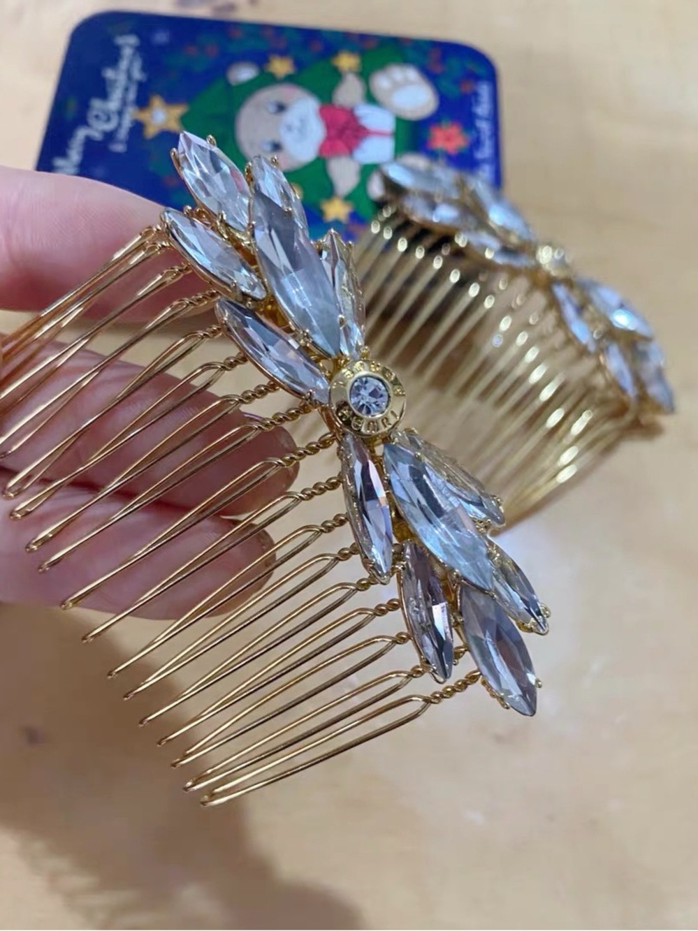 Henry Bendel Gold Crystal Floral Hair Comb - Sparkling Bridal Hairpiece 2PC Set